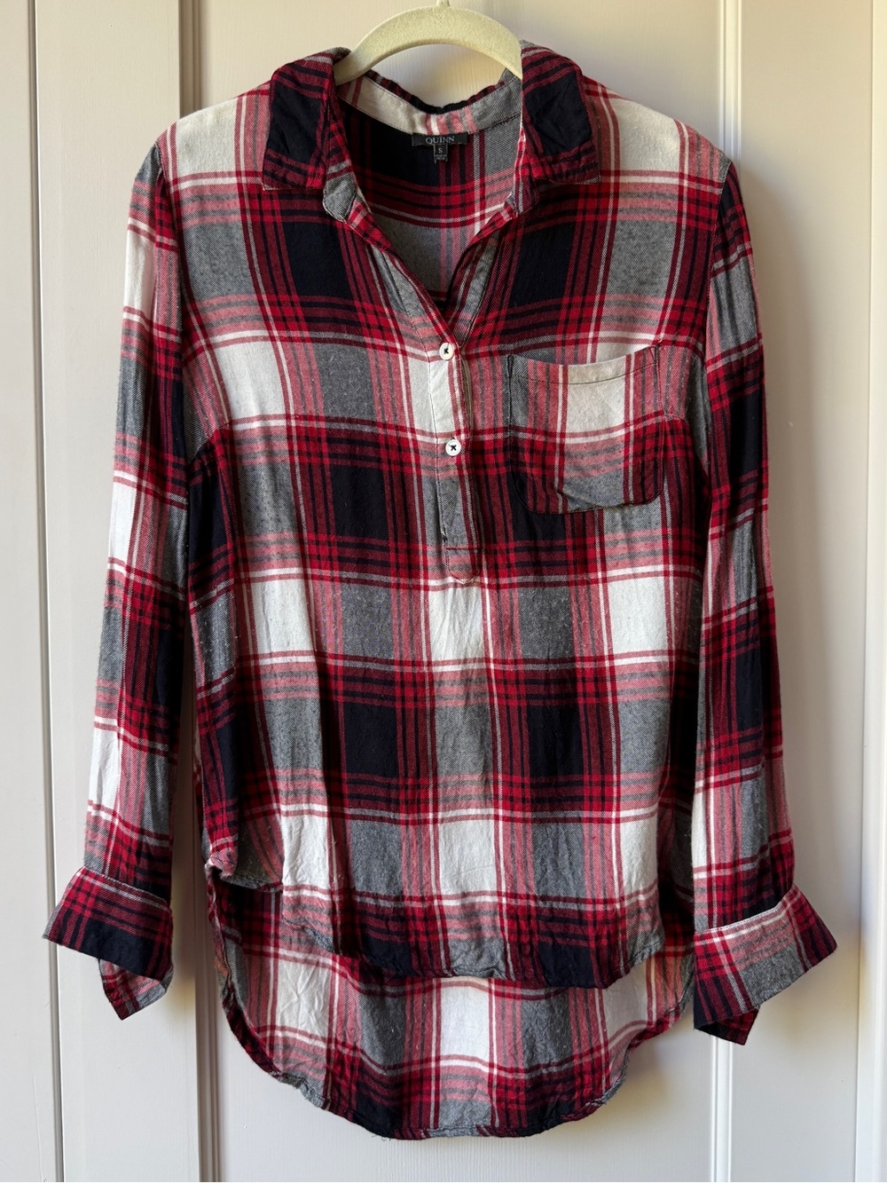 Quinn Red and Black Plaid High-Low Shirt